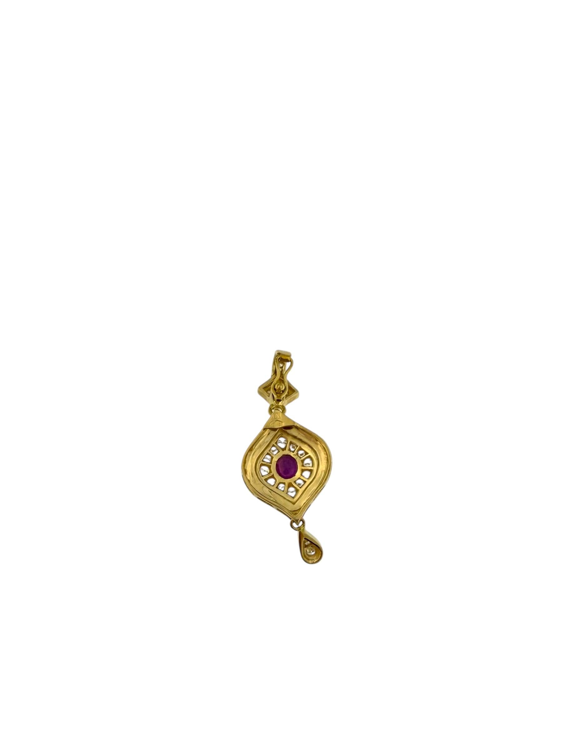 Französischer Gelbgold-Anhänger im Vintage-Stil mit Diamanten und Rubinen im Angebot 2
