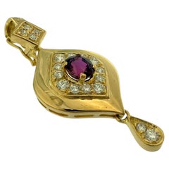 Vintage French Yellow Gold Pendant with Diamonds and Ruby