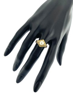Vintage French Yellow Gold Ring with White Pearl