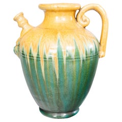 French Yellow & Green Drippy Glaze Lion Head Terracotta Gargoulette Pitcher