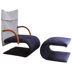 Vintage French Zen Chair with Ottoman by Claude Brisson for Ligne Roset, 1980s
