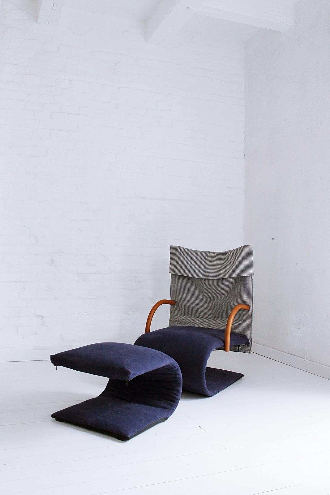 Late 20th Century Vintage French Zen Chair with Ottoman by Claude Brisson for Ligne Roset, 1980s