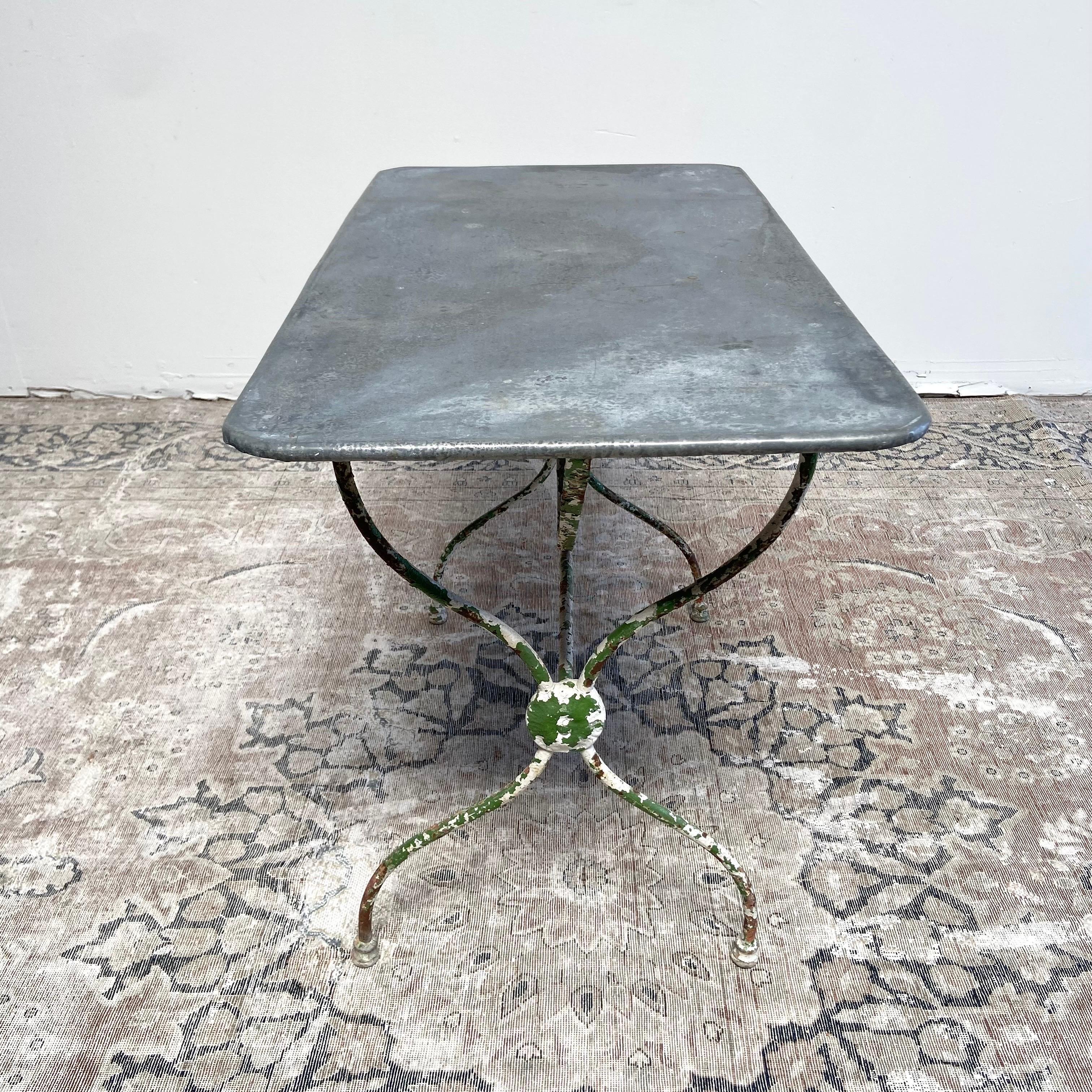 Vintage French Zinc and Iron Potting Garden Table In Good Condition In Brea, CA