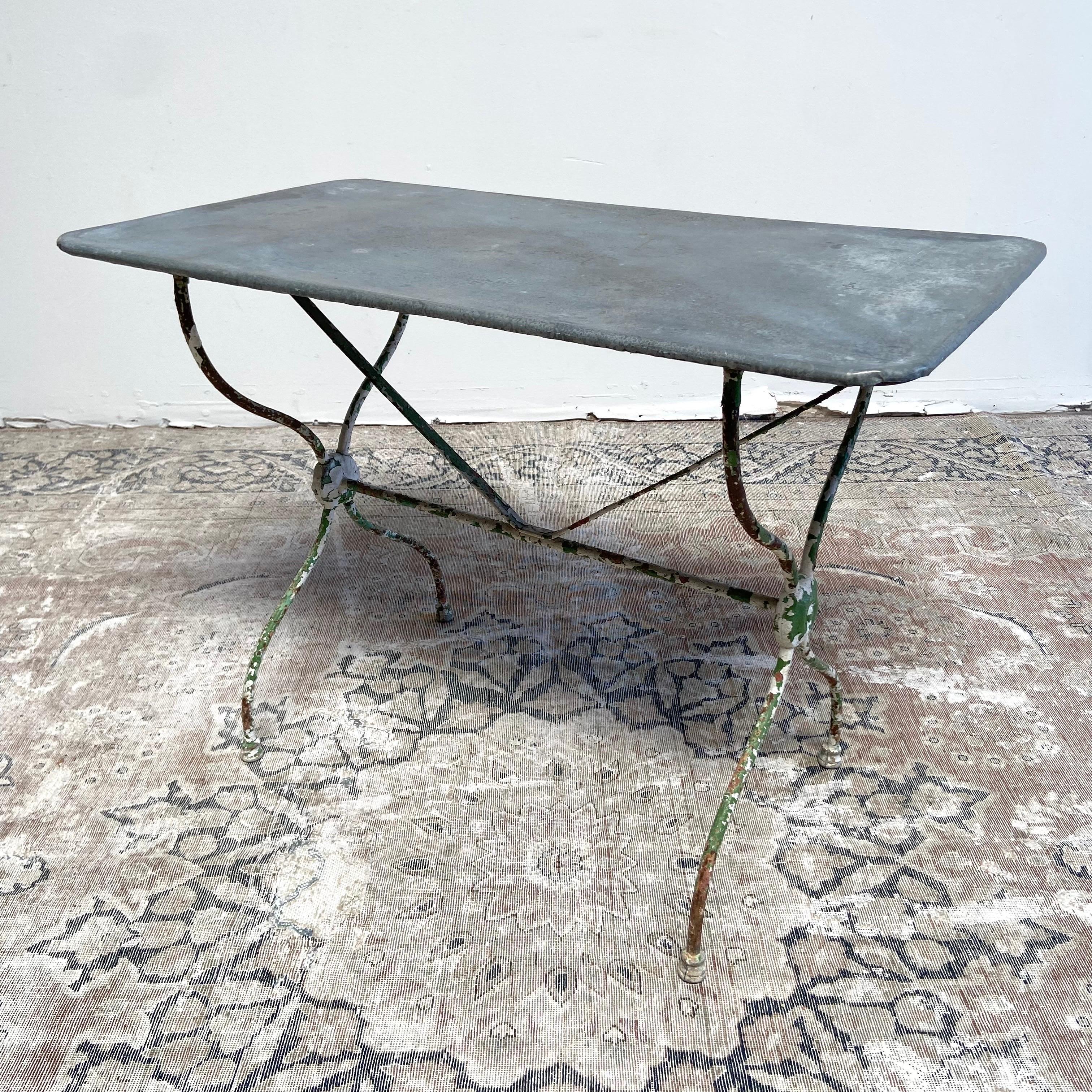 Vintage French Zinc and Iron Potting Garden Table 1