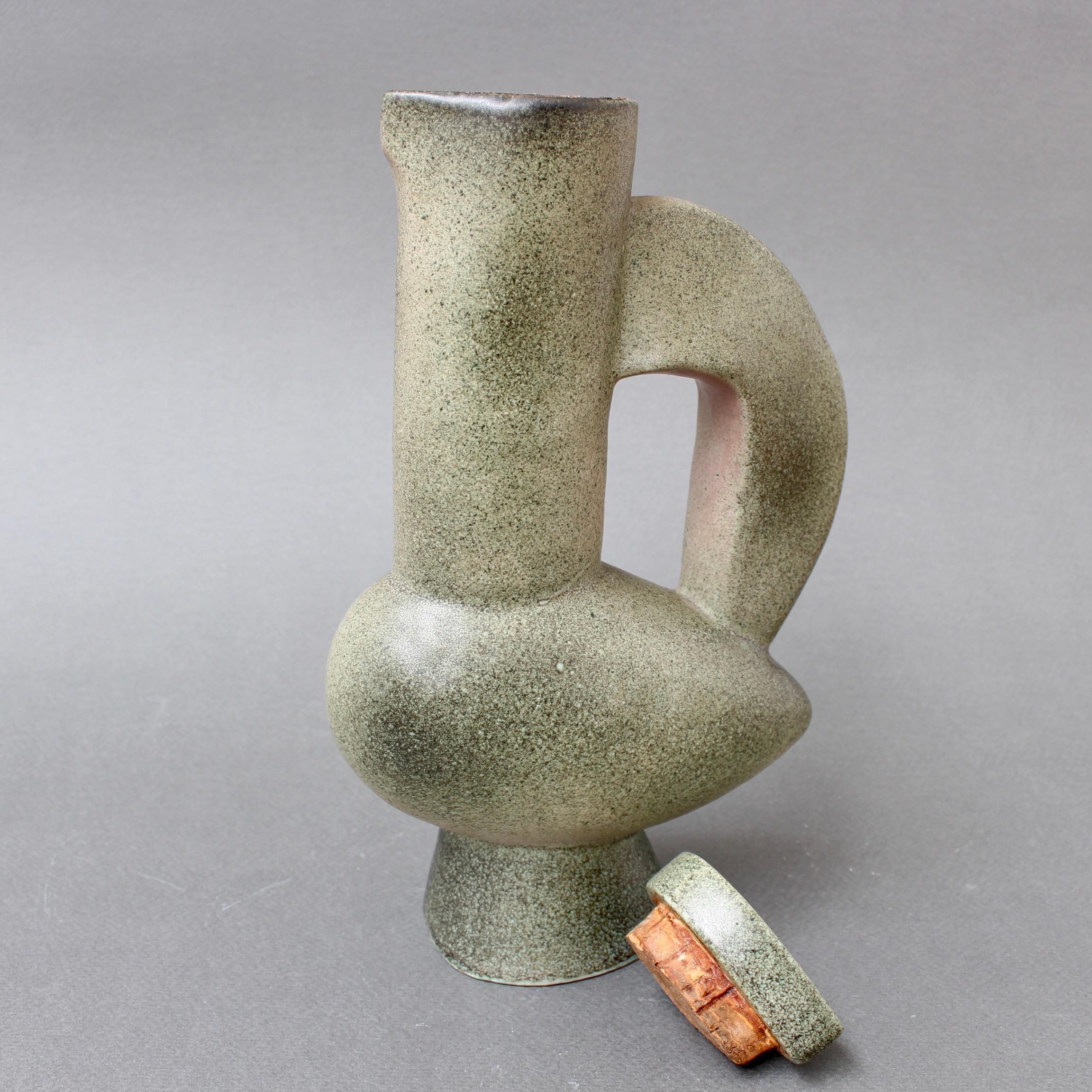 Mid-20th Century Vintage French Zoomorphic Ceramic Pitcher with Lid by Jacques Blin (1953) For Sale