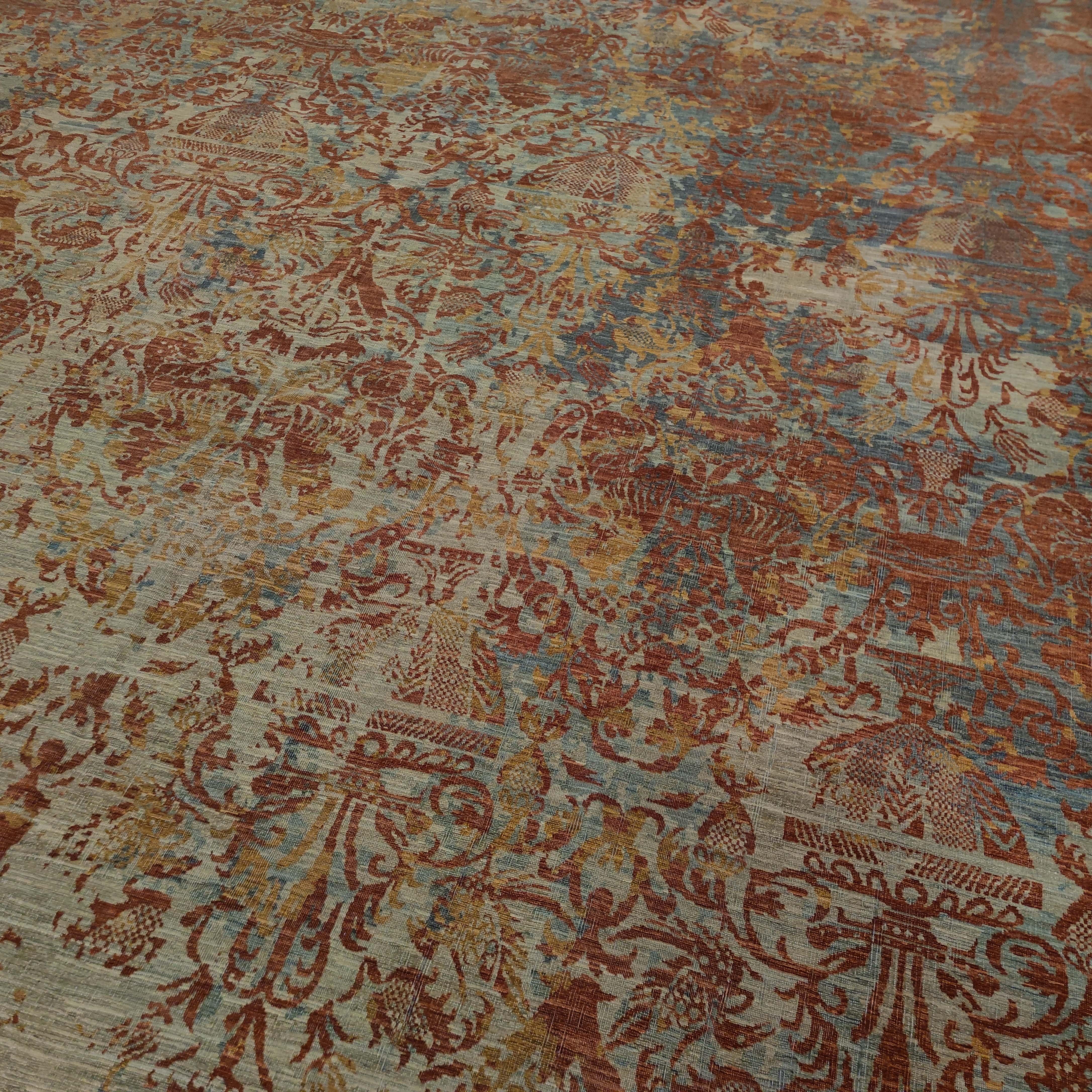 Hand-Knotted Vintage Fresco Style Fabriano Wool and Silk Rug by Alberto Levi Gallery For Sale