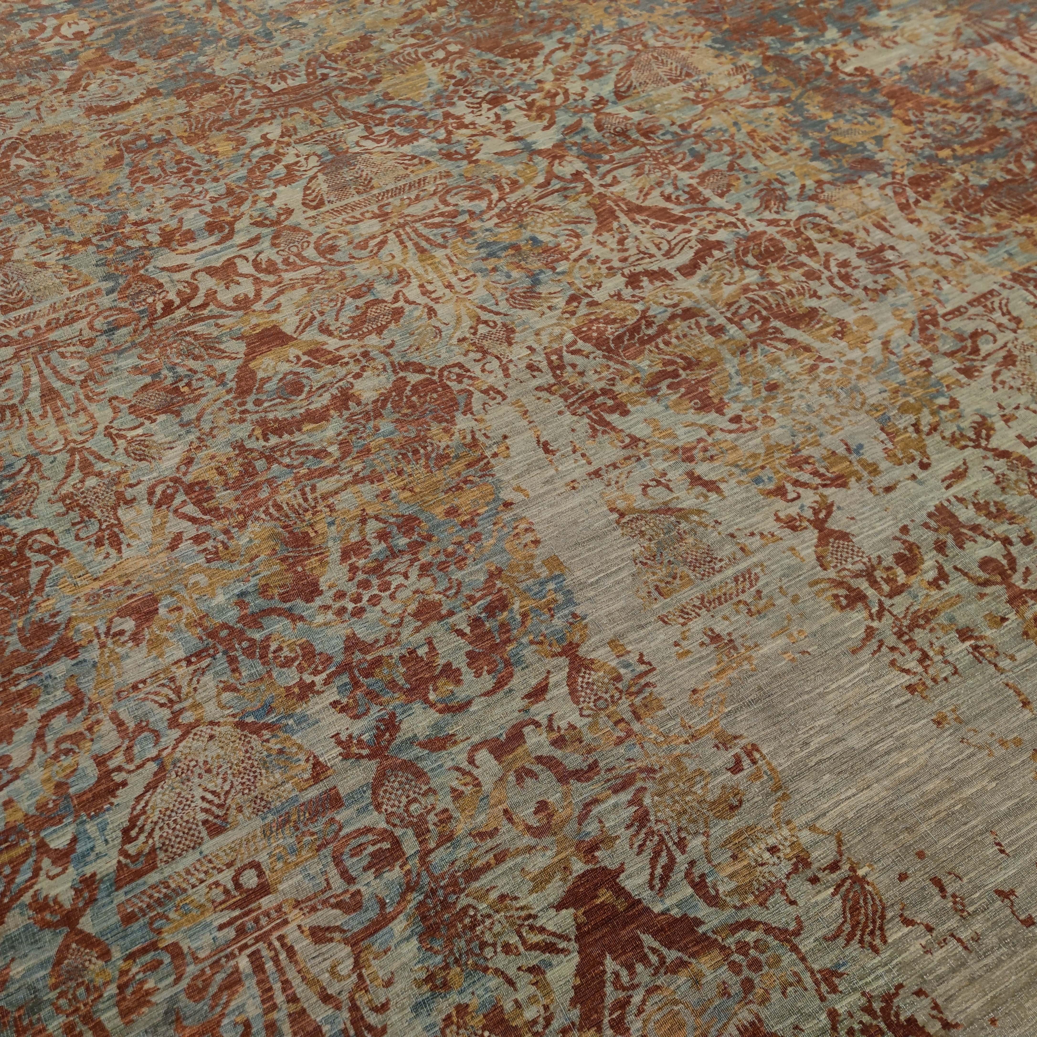 Vintage Fresco Style Fabriano Wool and Silk Rug by Alberto Levi Gallery In New Condition For Sale In Milan, IT