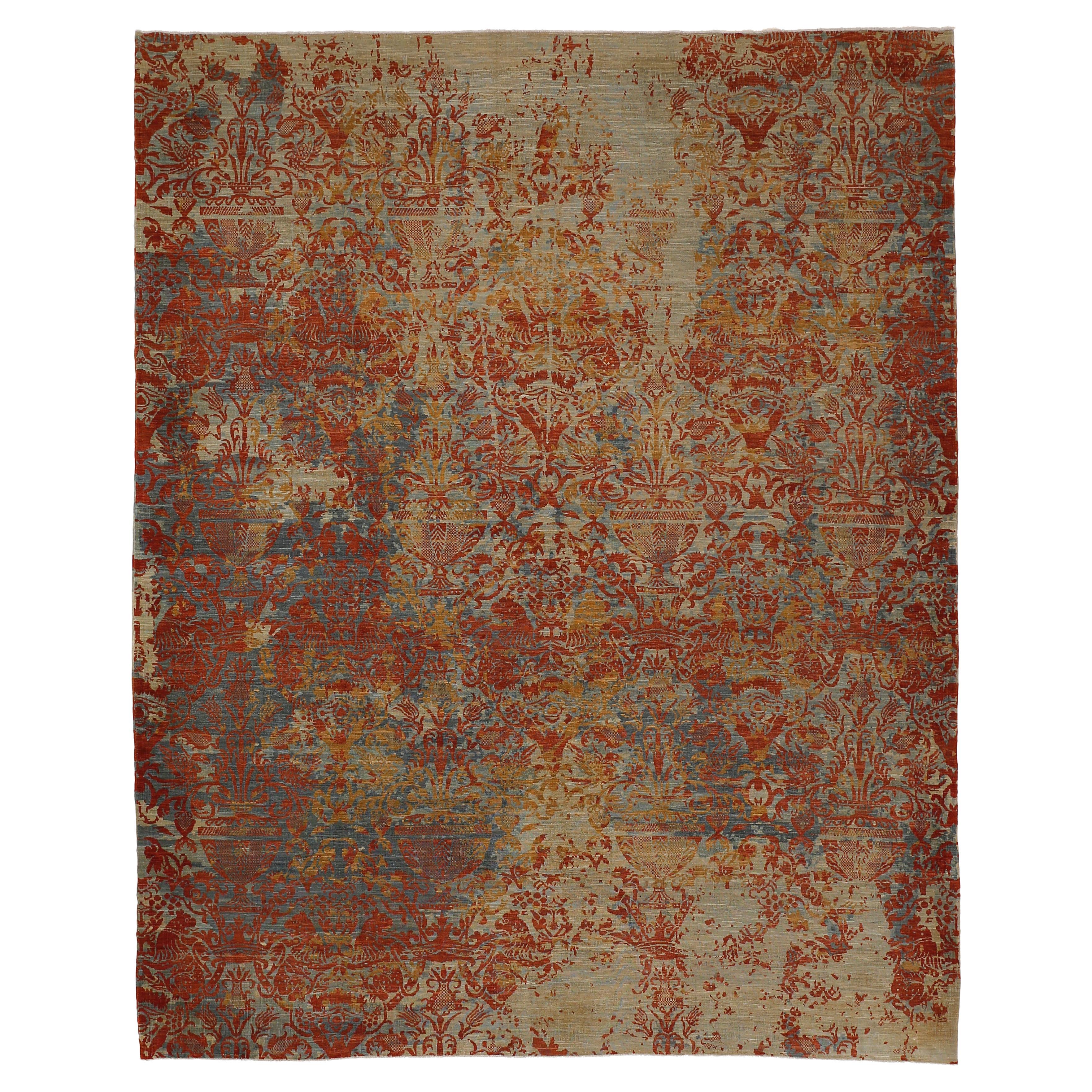 Vintage Fresco Style Fabriano Wool and Silk Rug by Alberto Levi Gallery For Sale