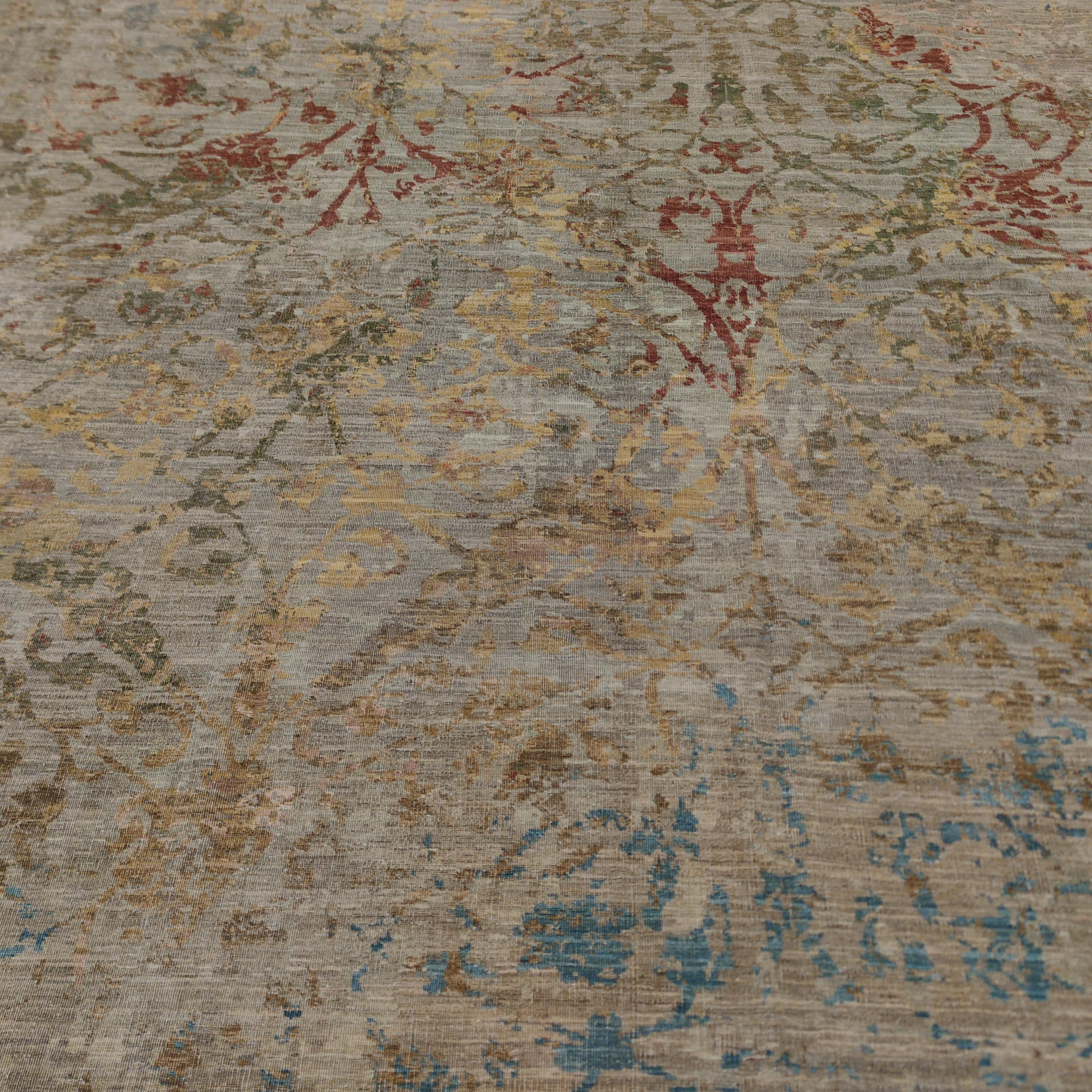 Hand-Knotted Vintage Fresco Style Siena Wool and Silk Rug by Alberto Levi Gallery For Sale