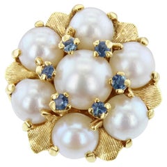 Anillo vintage de perlas de agua dulce con topacio azul