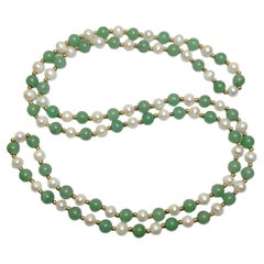 Vintage Freshwater Pearls and Green Jade Necklace