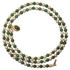 Vintage Freshwater Pearls and Russian Jade Necklace