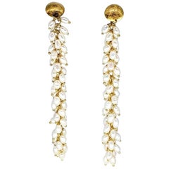 Vintage Freshwater Sea Pearls Dangling Drop Earrings 18 Karat Gold
