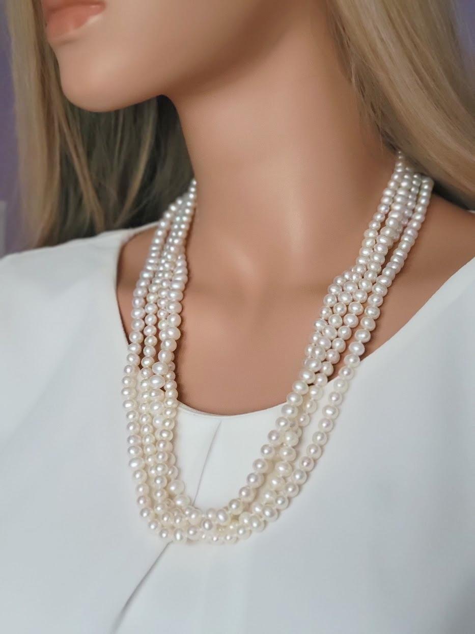 Perle Collier vintage de perles blanches d'eau douce longueur 102