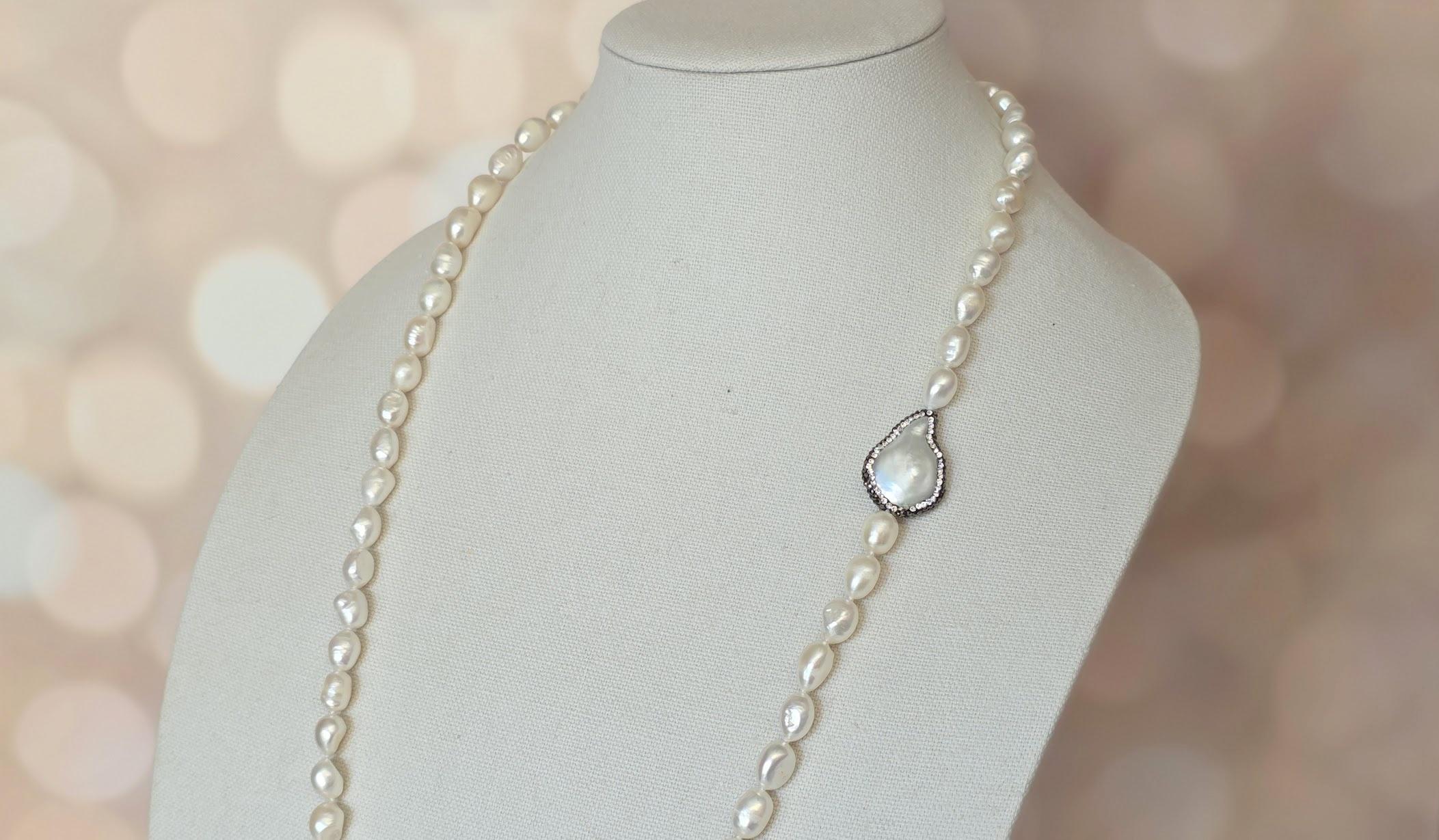 Vintage By Weiße Süßwasserperlenkette Länge 33