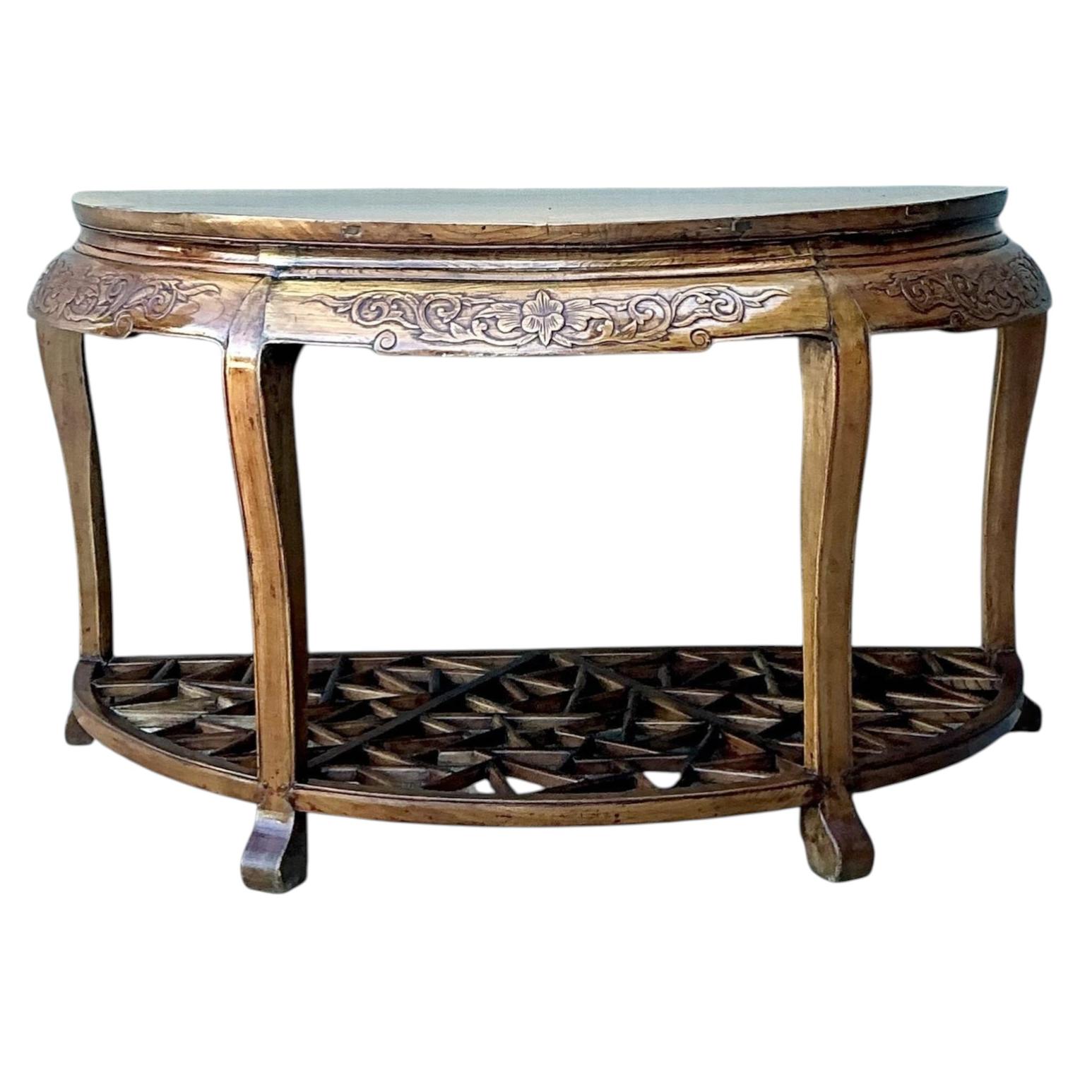Vintage Fretwork Demilune Console Table For Sale