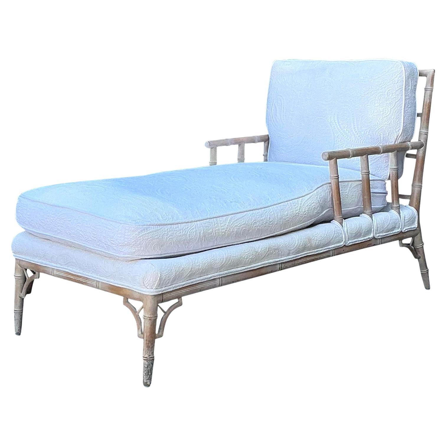 Vintage Fretwork Rattan Chaise Lounge