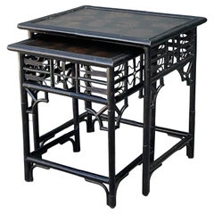 Tables gigognes vintage en rotin ajouré - Lot de 2