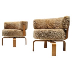 Vintage Fridene Swivel Armchairs in shearling lambswool by Carina Bengs for IKEA