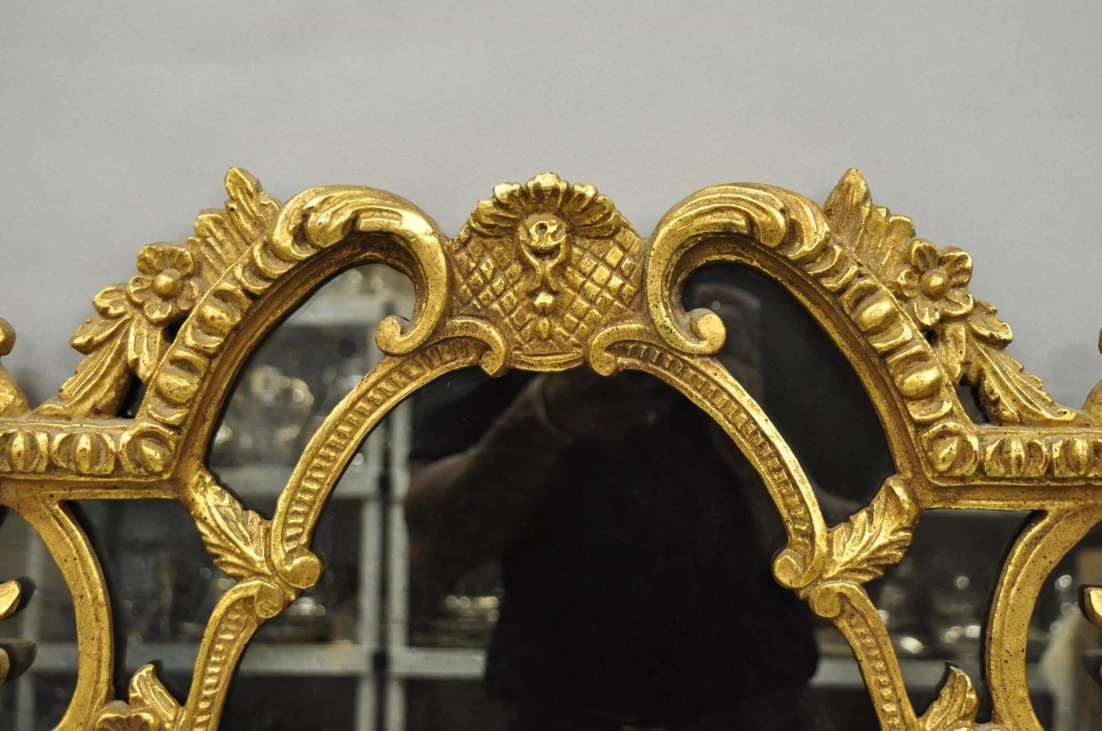 Vintage Friedman Bros French Louis XV Rococo Style Gold Gilt Espejo de cristal ahumado Vidrio en venta