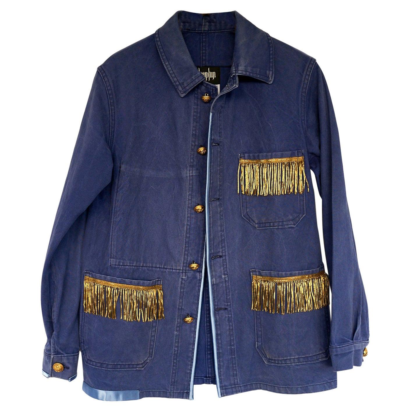 Jacket Blue Gold Fringes Oversize Vintage Distressed French Blue J Dauphin
