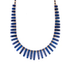 Vintage Fringe Necklace Lapis Lazuli 14 Karat Yellow Gold Estate Fine Jewelry