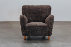 Vintage Fritz Hansen 1669 Shearling Lounge Chair From Denmark, 1960s
