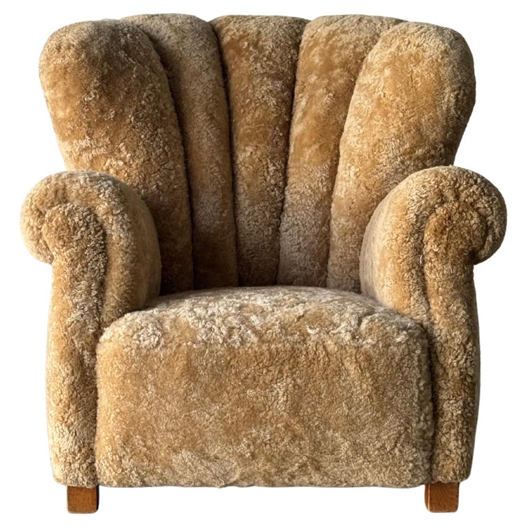Vintage Fritz Hansen Danish Club Chair in Shearling For Sale at 