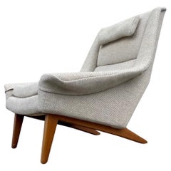 Vintage Fritz Hansen High Back Armchair in Off White Wool by Folke Ohlsson