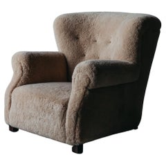 Vintage Fritz Hansen Lounge Chair in Shearling from Denmark, circa 1960
