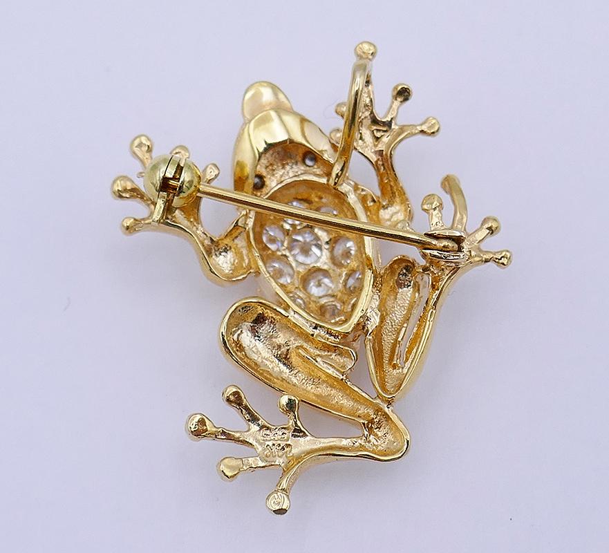 Men's Vintage Frog Pin 14k Gold Diamond Brooch Pendant Estate Jewelry