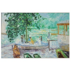 Vintage Frog Pond Oil Canvas