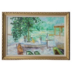 Vintage Frog Pond Oil Canvas