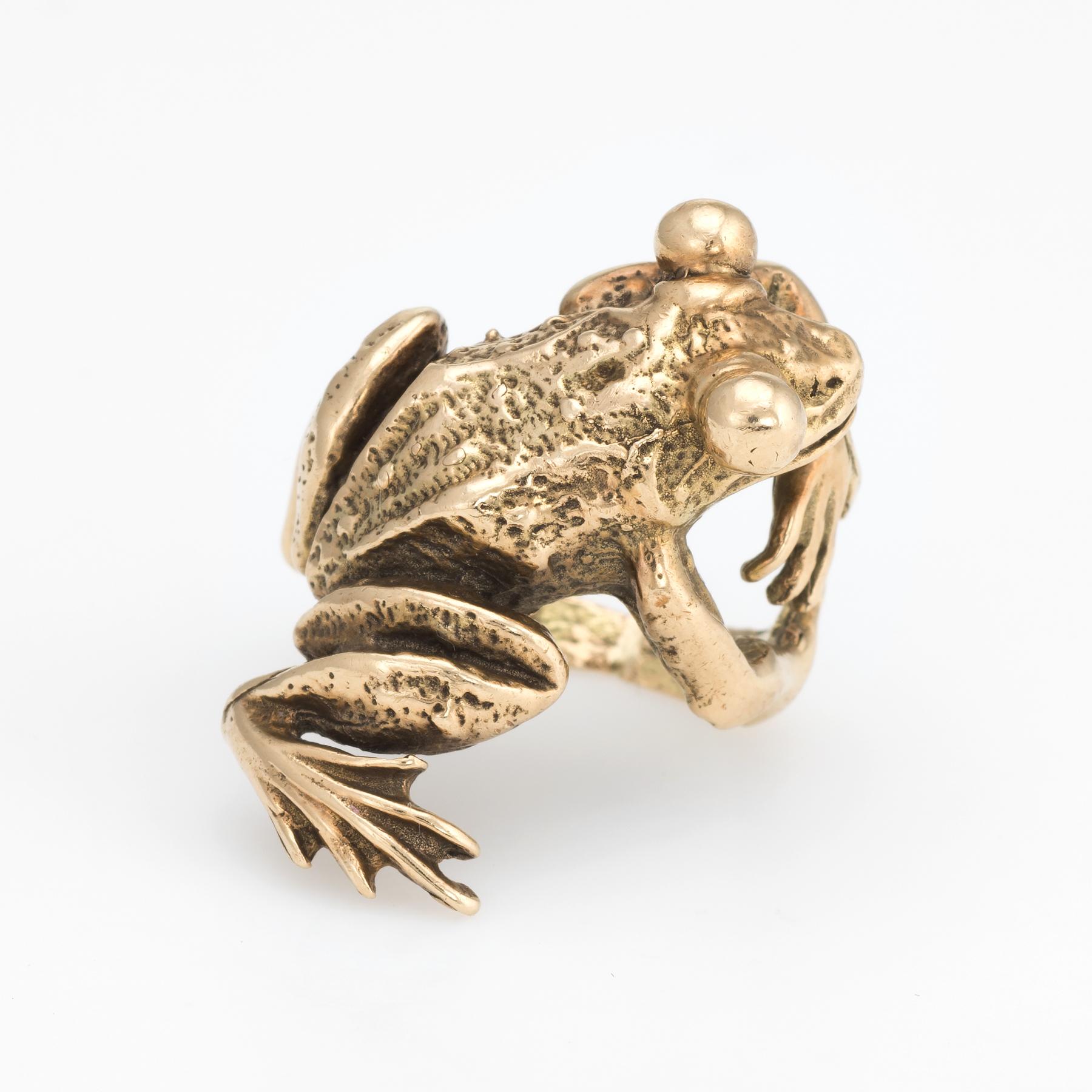 Vintage Frog Ring 14 Karat Yellow Gold Estate Fine Cocktail Jewelry Band In Good Condition In Torrance, CA