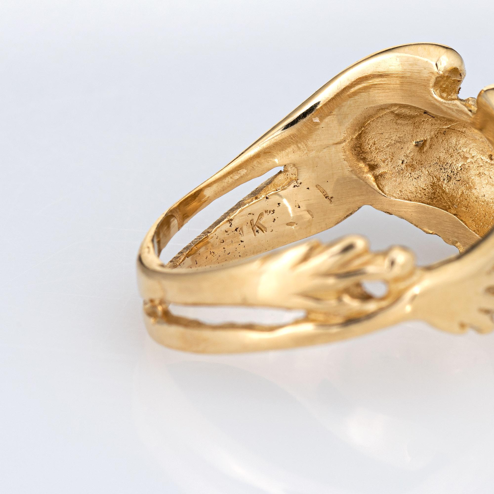 Round Cut Vintage Frog Ring 14k Yellow Gold Sz 8 Webbed Feet Estate Jewelry Diamond Eyes