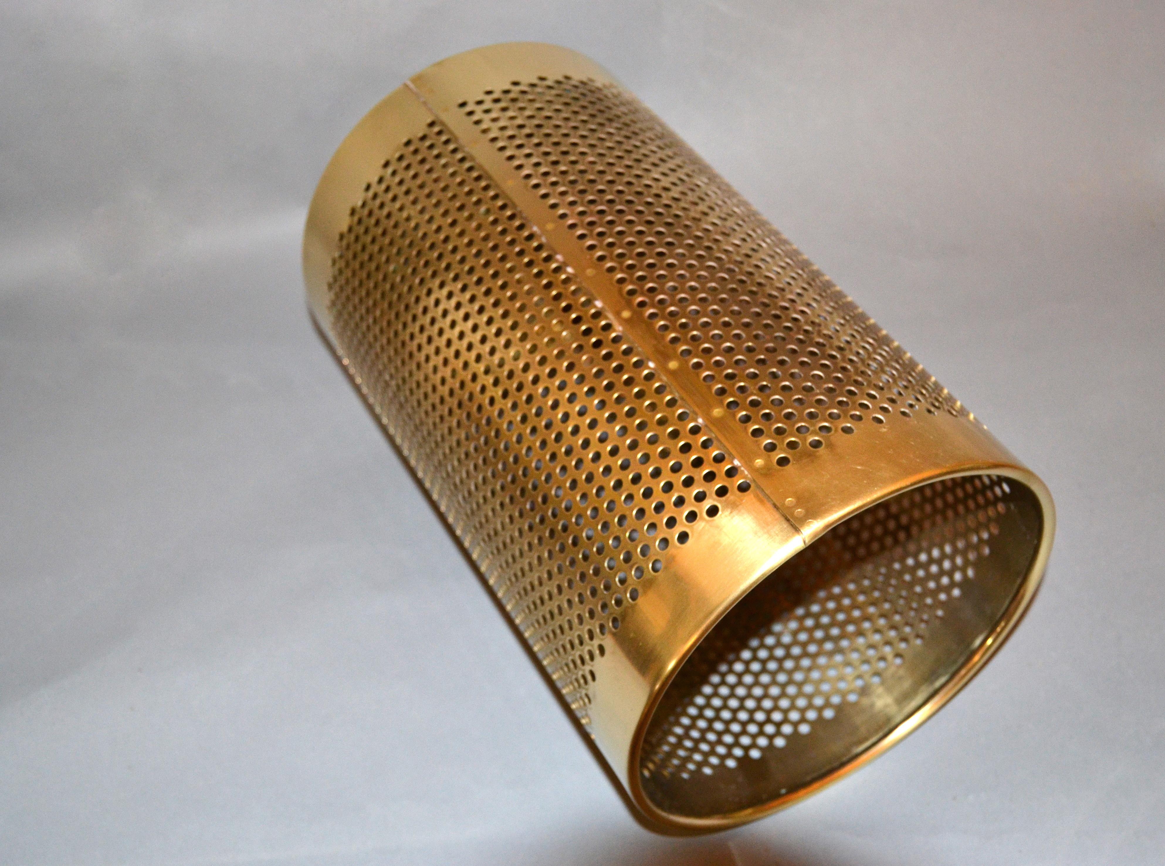 Vintage Frontgate Brass Italian Perforated Trash Waste Basket, Waste Can Italy 2