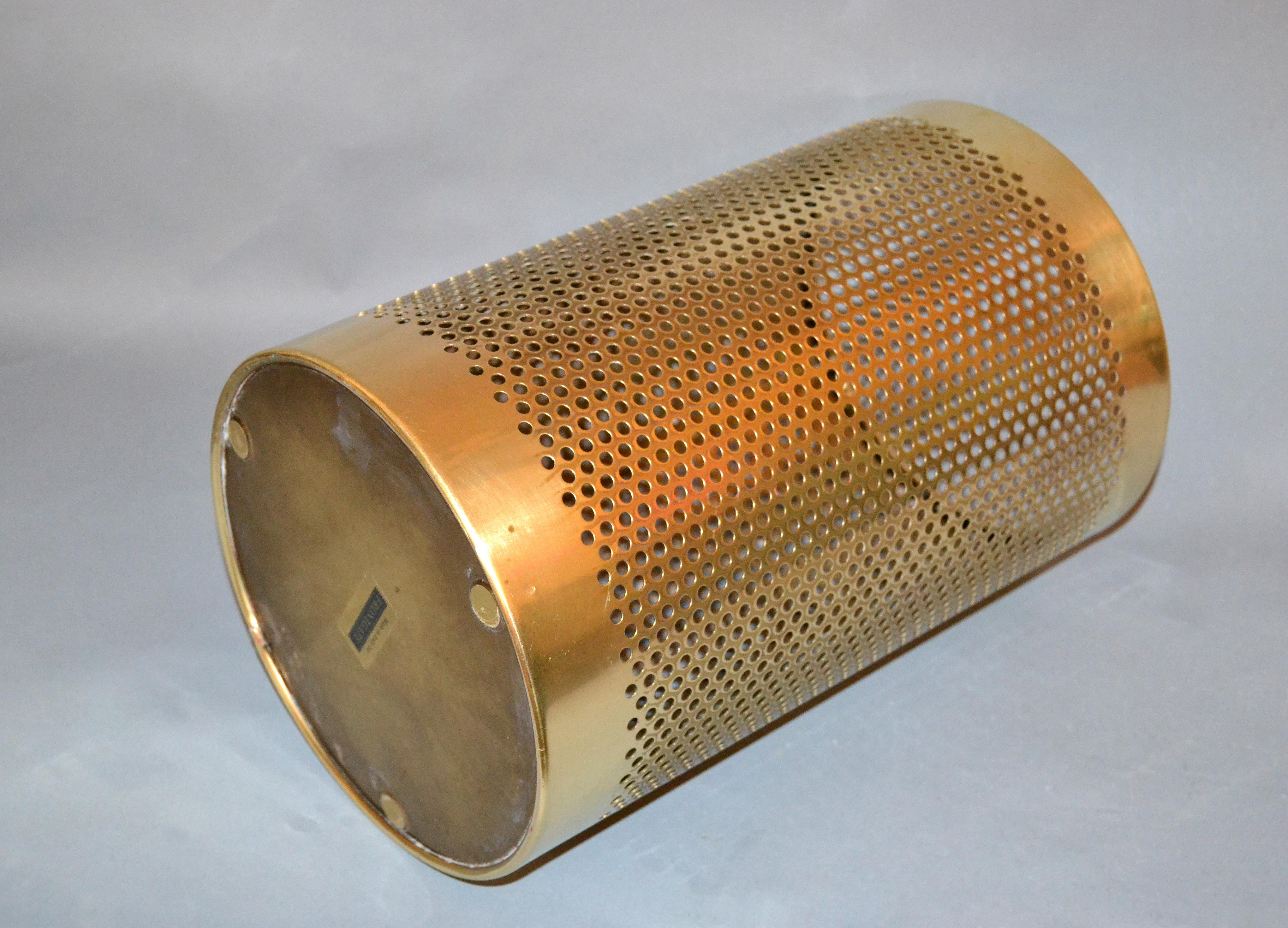 20th Century Vintage Frontgate Brass Italian Perforated Trash Waste Basket, Waste Can Italy