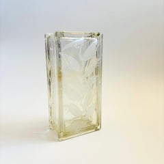 Vintage Frosted Flower Tall Glass Block Vase