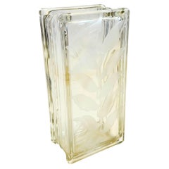 Vintage Frosted Flower Tall Glass Block Vase