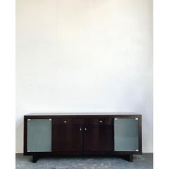 Vintage Frosted Glass Door Ebony Sideboard