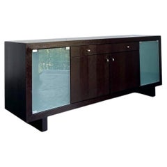 Vintage Frosted Glass Door Ebony Sideboard
