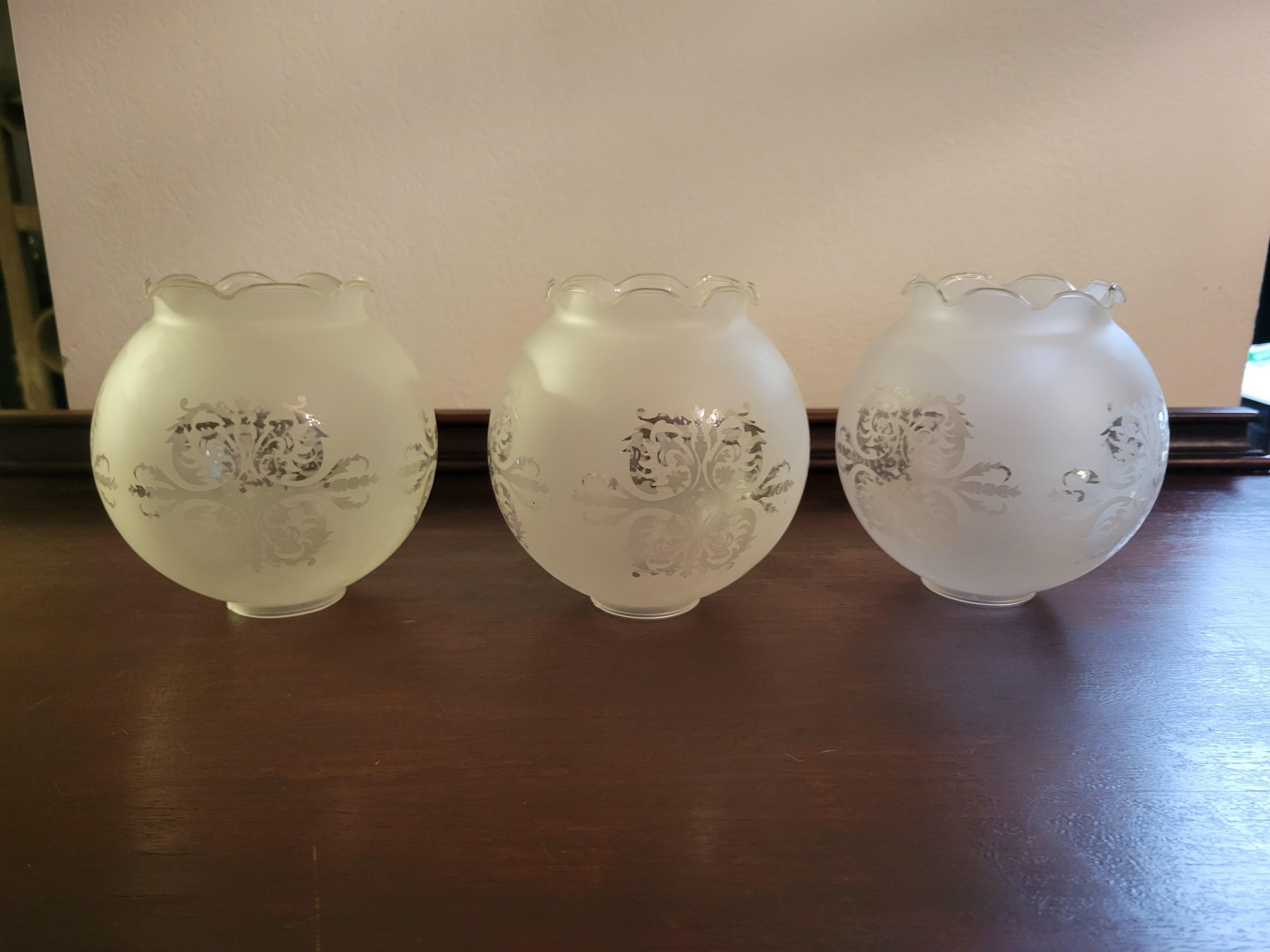 Vintage Frosted Glass Etched Globe Shades - Set of (6), 2