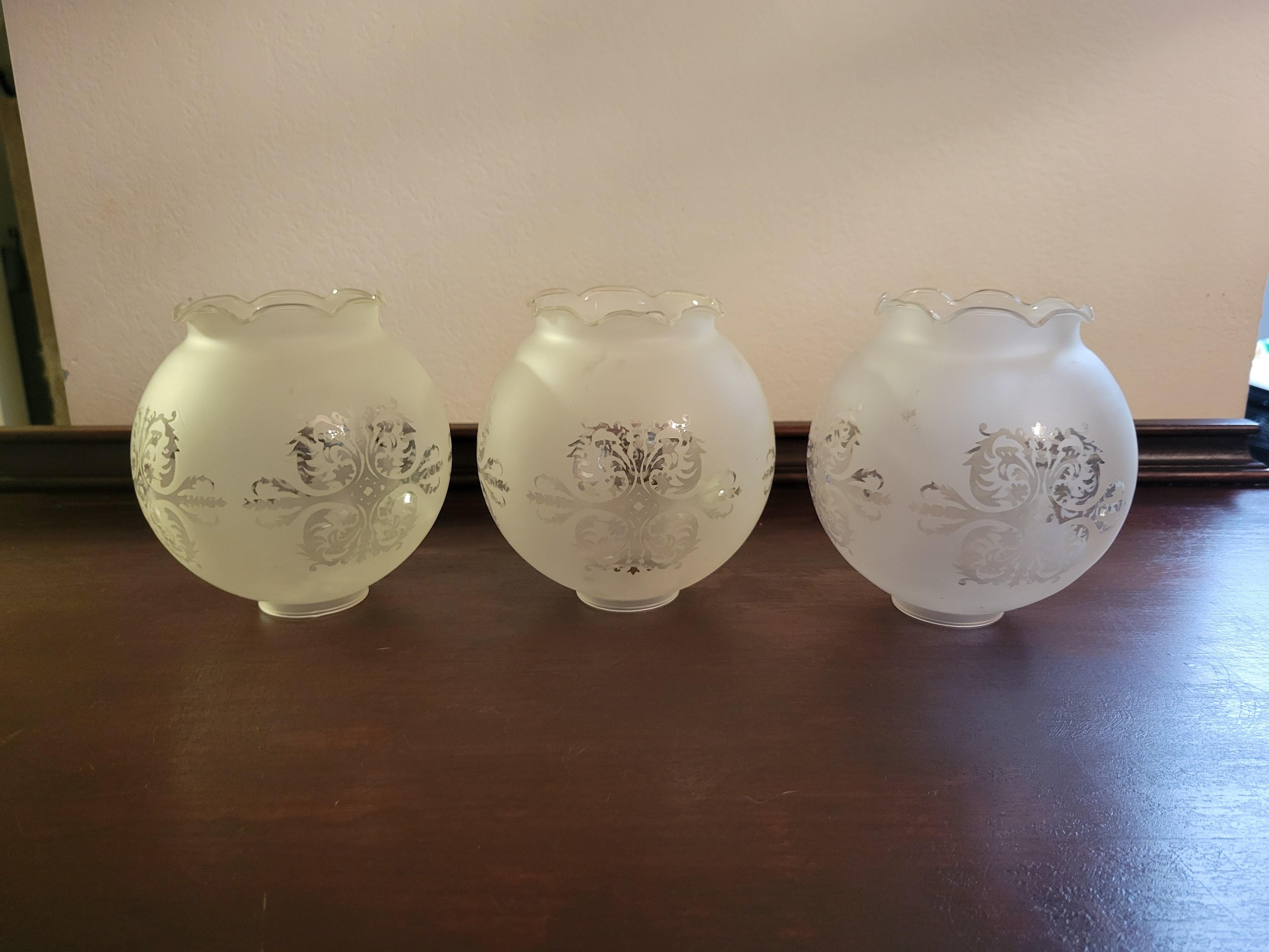 20th Century Vintage Frosted Glass Etched Globe Shades - Set of (6), 2