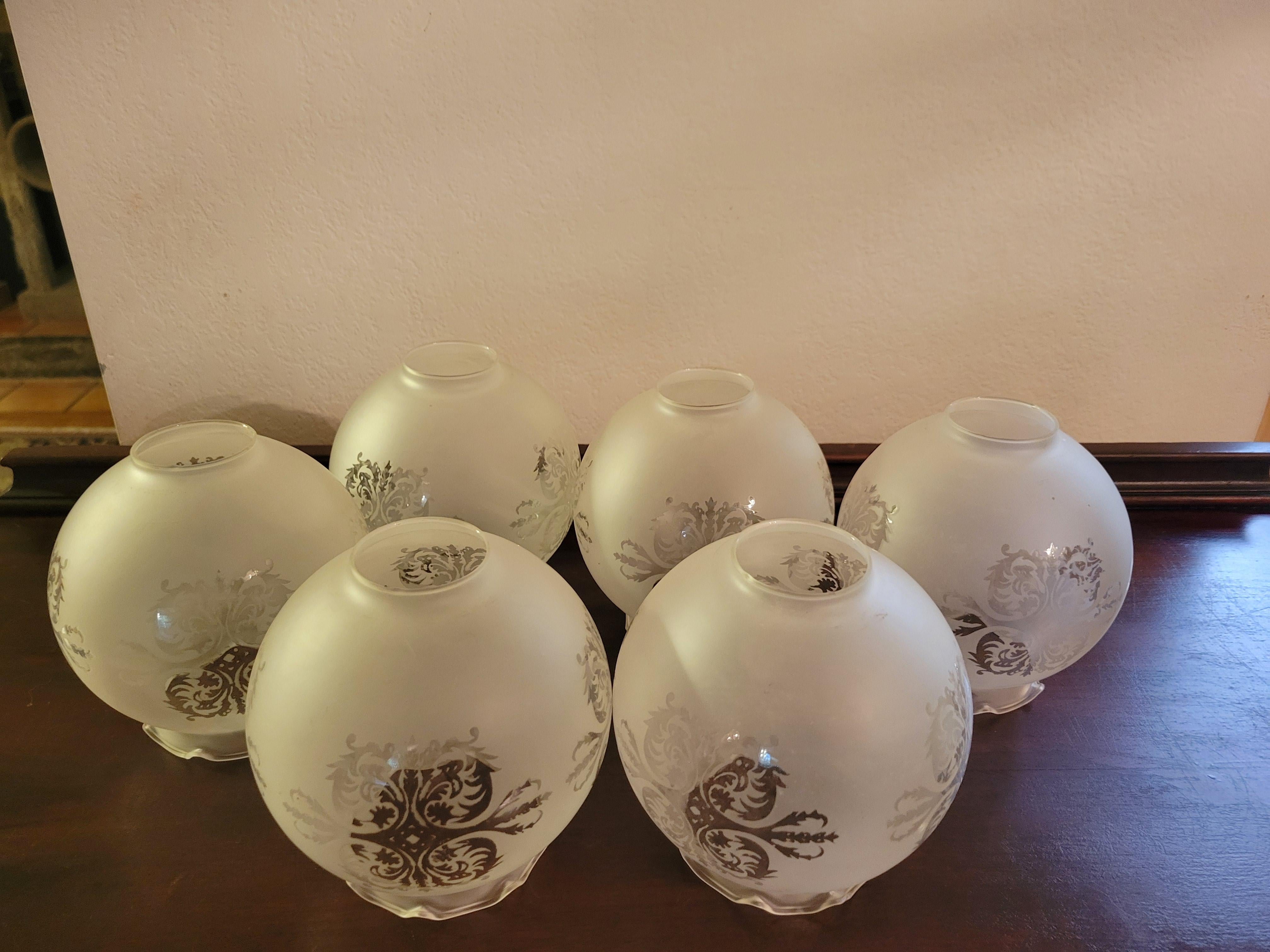 Vintage Frosted Glass Etched Globe Shades - Set of (6), 2