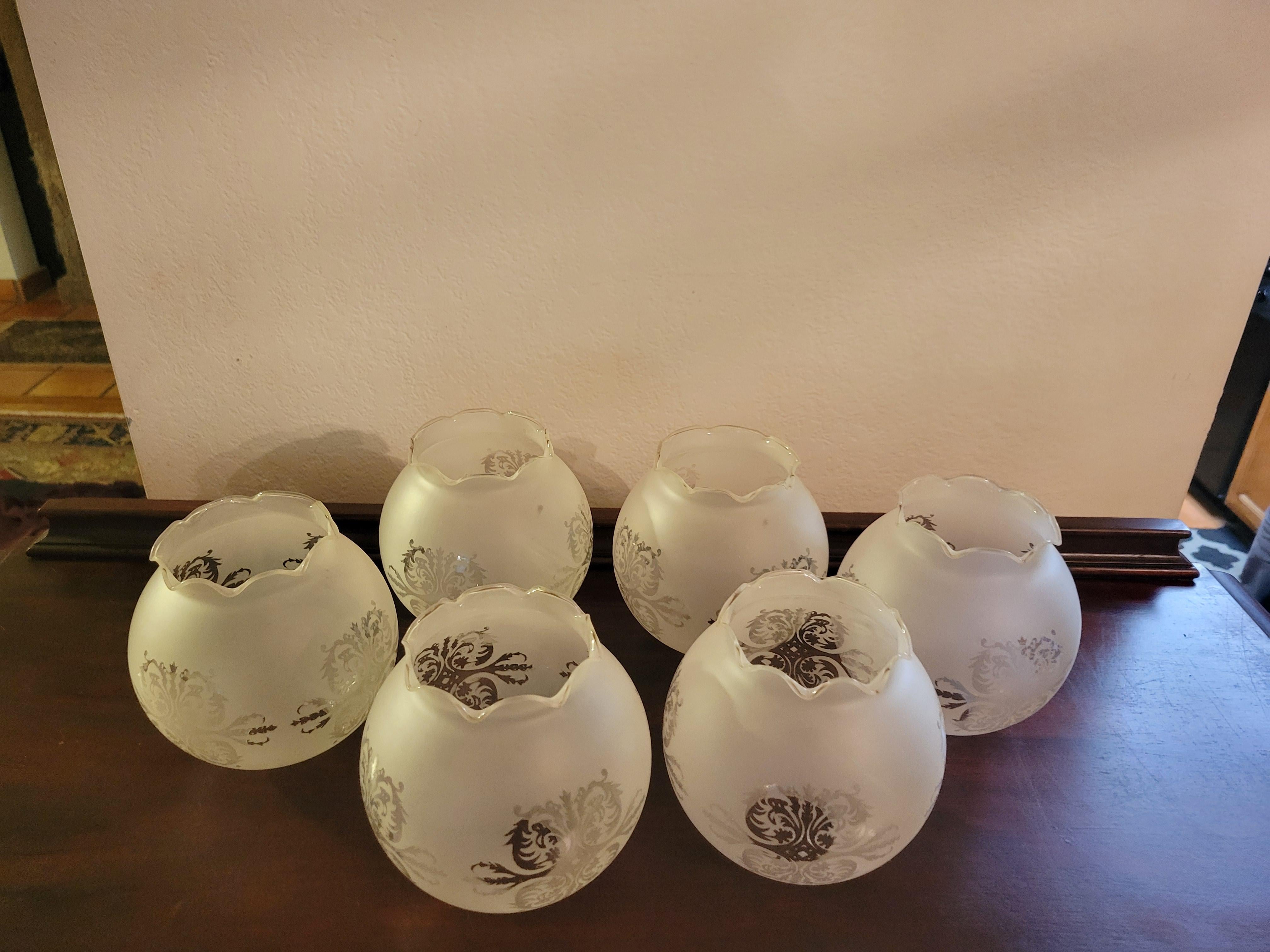 Vintage Frosted Glass Etched Globe Shades - Set of (6), 2
