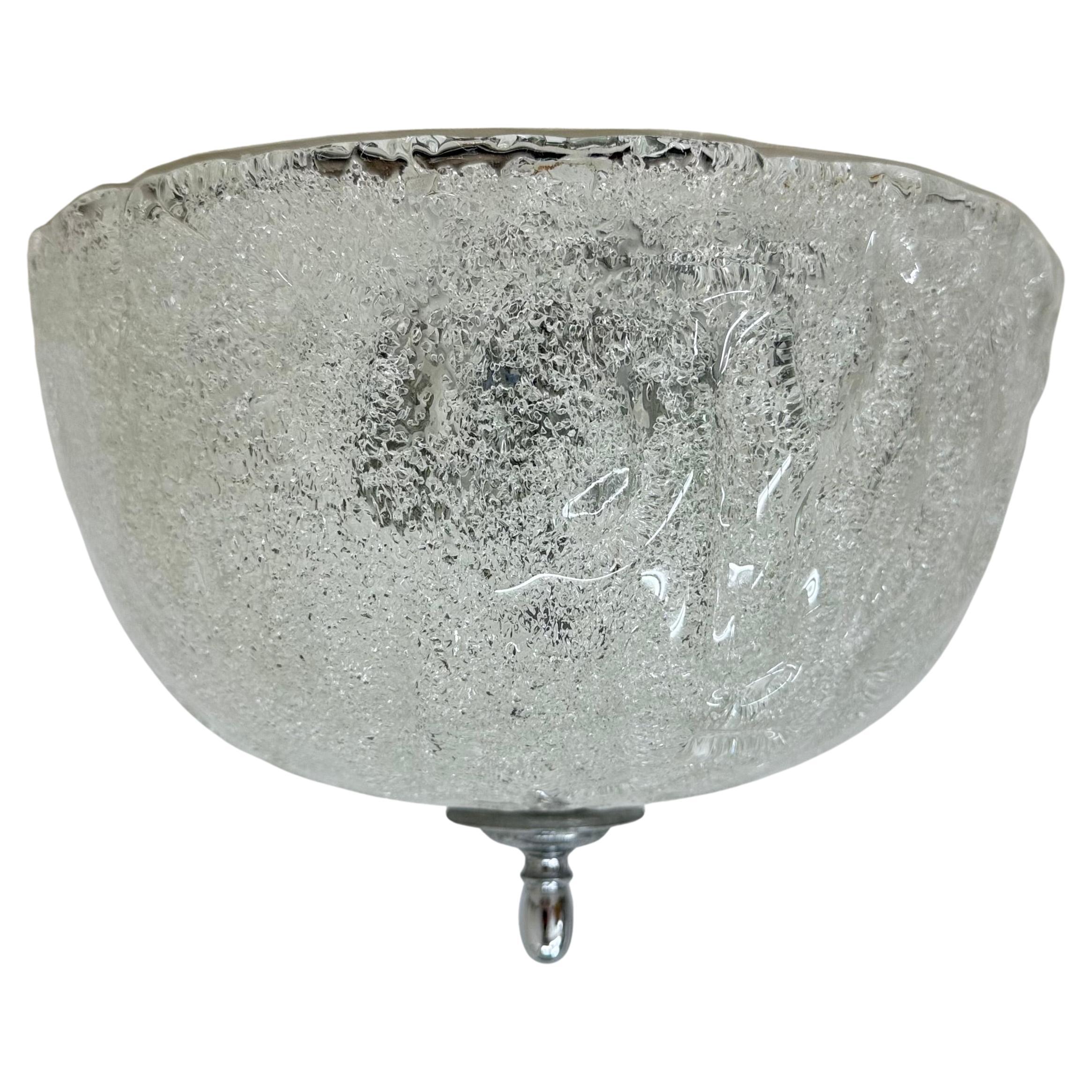 Vintage frosted ice glass ceiling lamp , 1970s