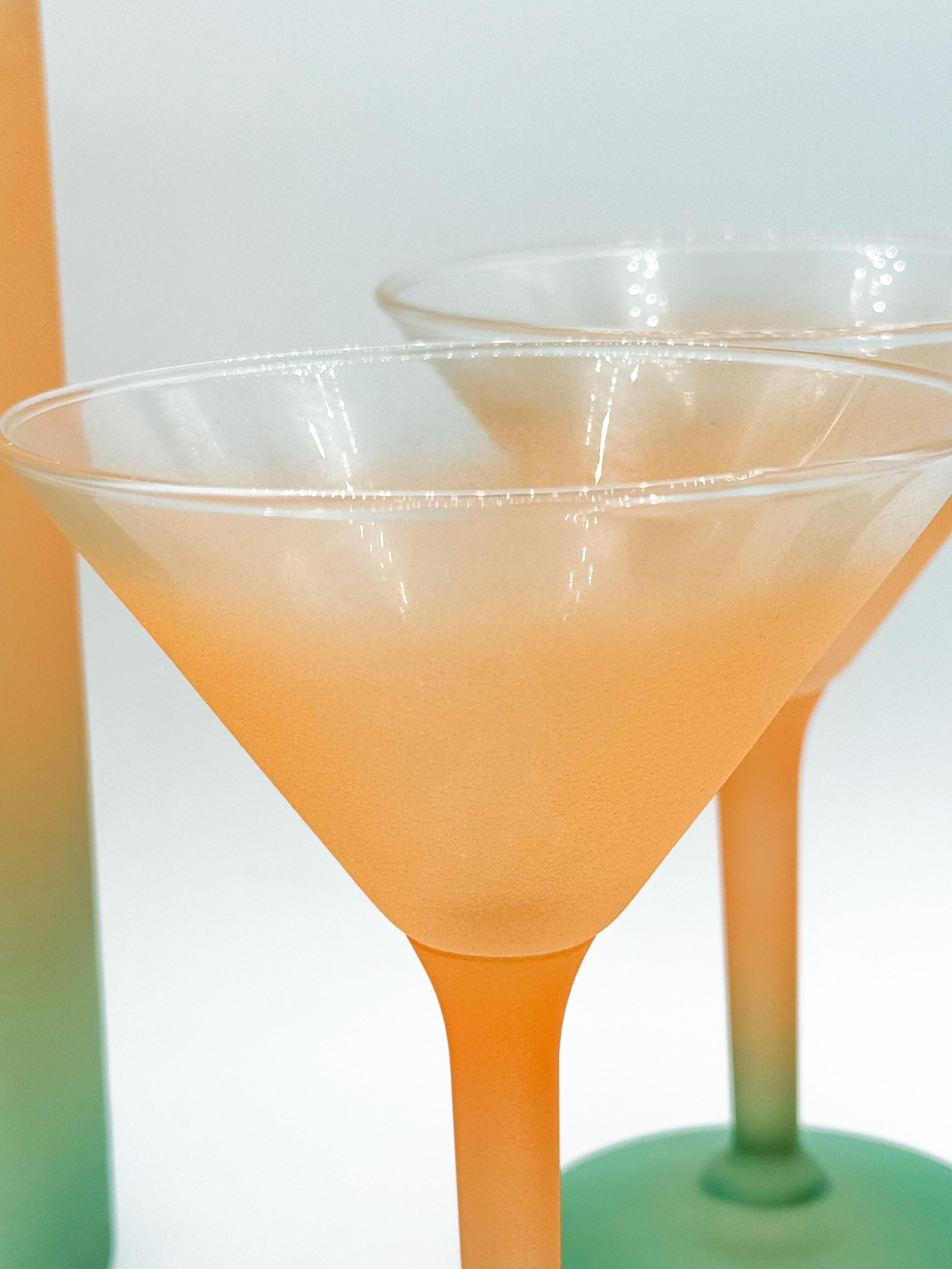 Post-Modern Vintage Frosted Ombré Martini Glass and Pitcher Set by Chevrier Pettigrew Quebec For Sale