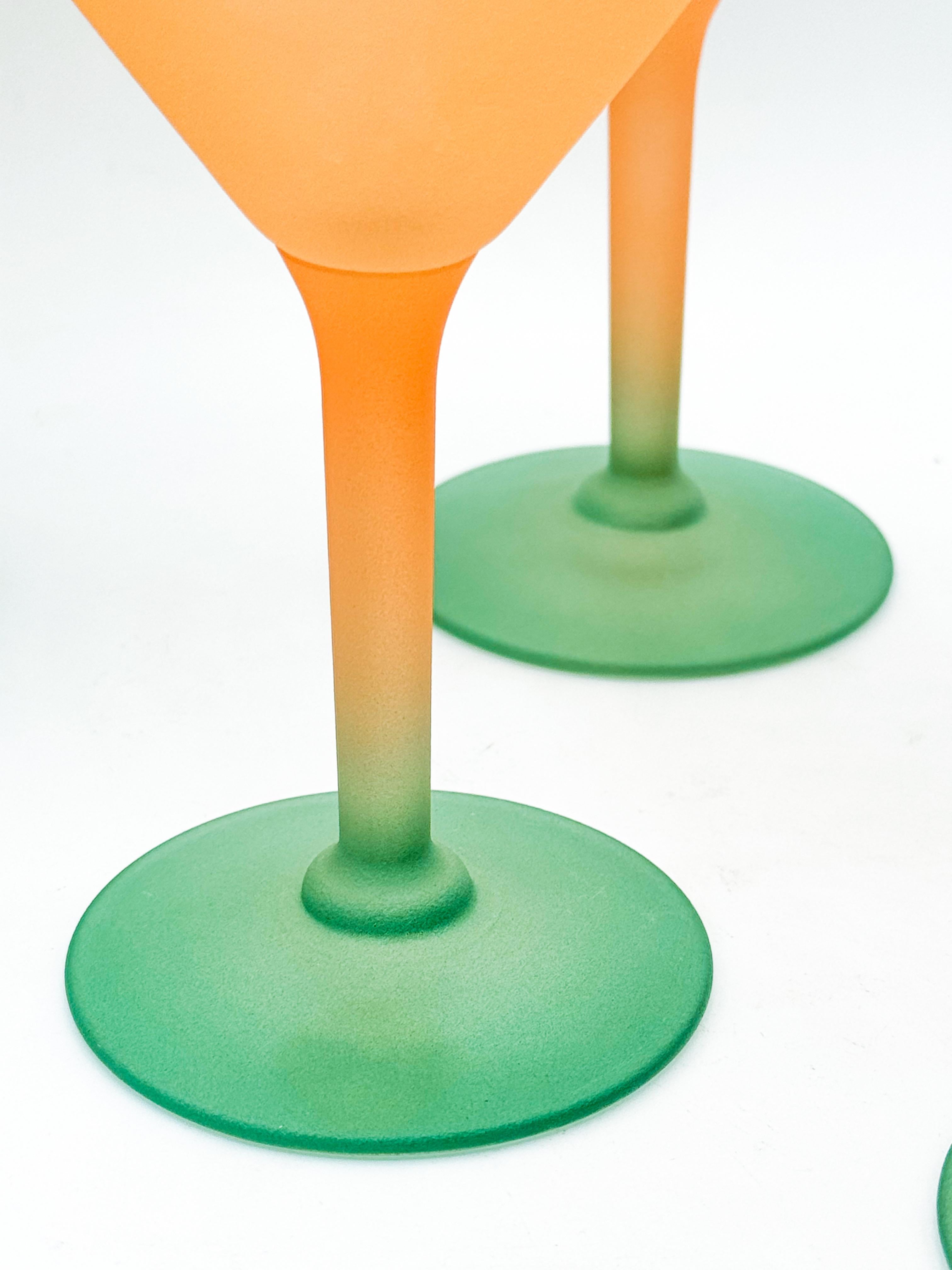Late 20th Century Vintage Frosted Ombré Martini Glass and Pitcher Set by Chevrier Pettigrew Quebec For Sale