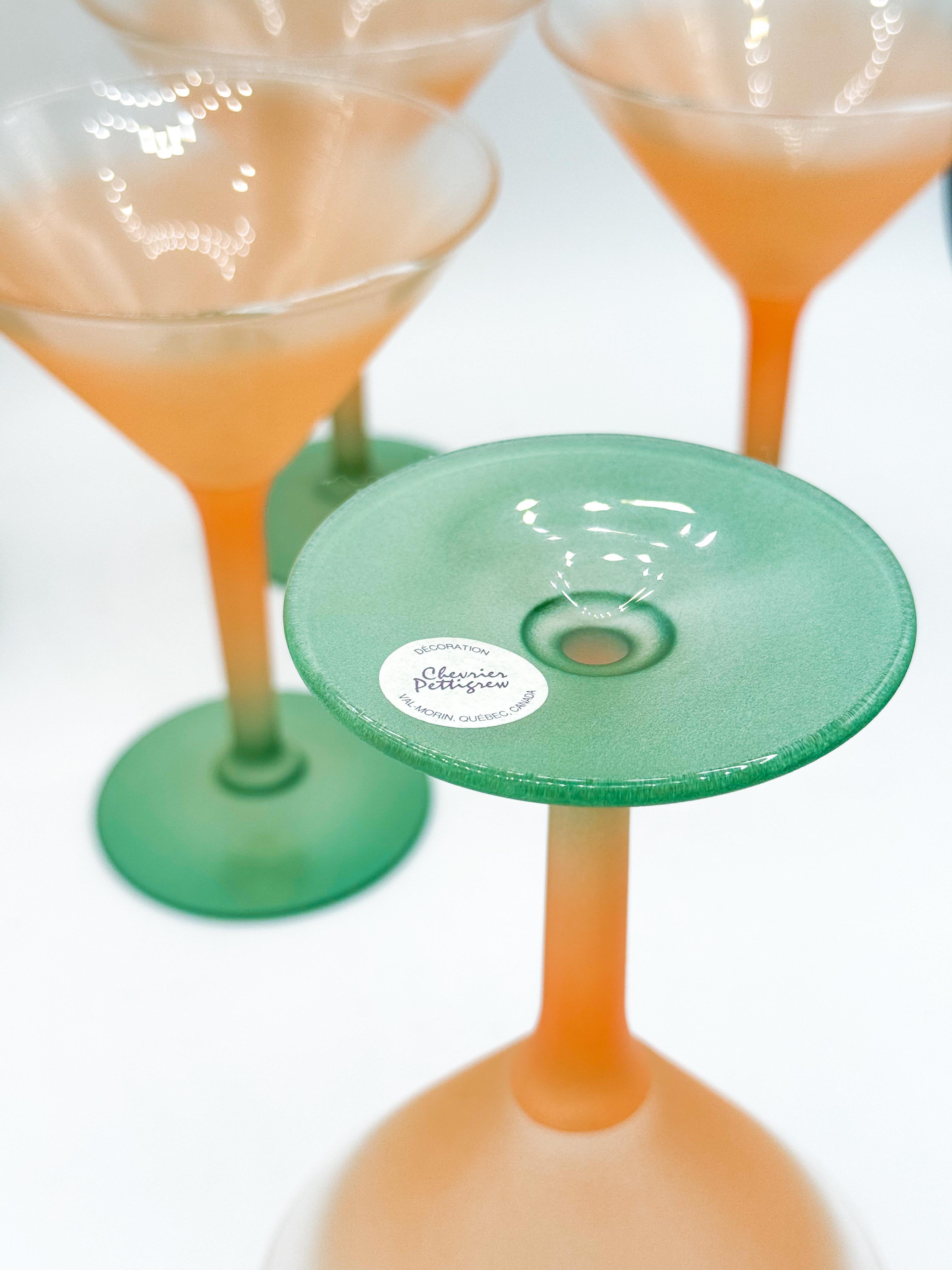 Vintage Frosted Ombré Martini Glass and Pitcher Set by Chevrier Pettigrew Quebec For Sale 2