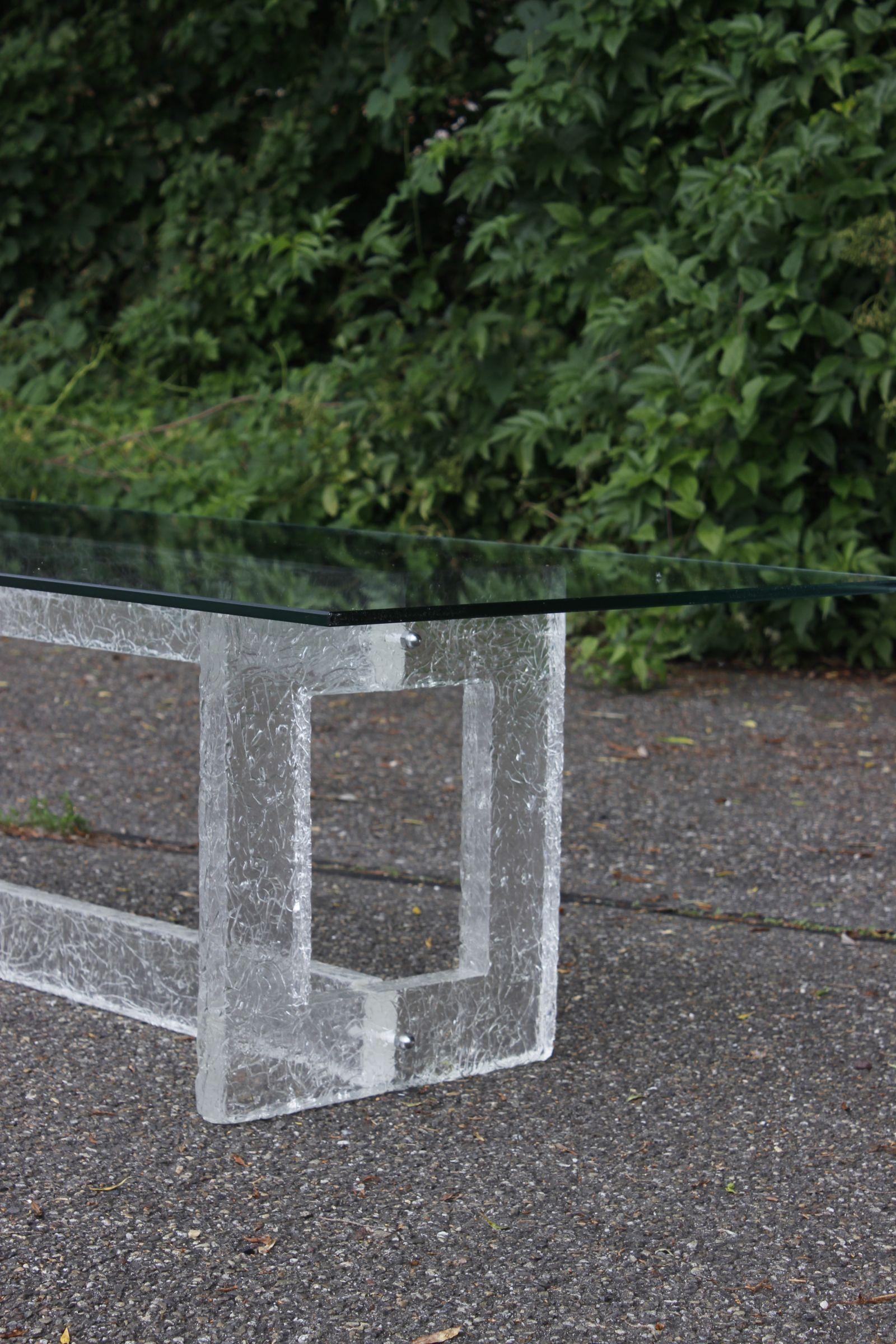 Space Age Vintage frosted texture acrylic base coffee table, 1970s For Sale